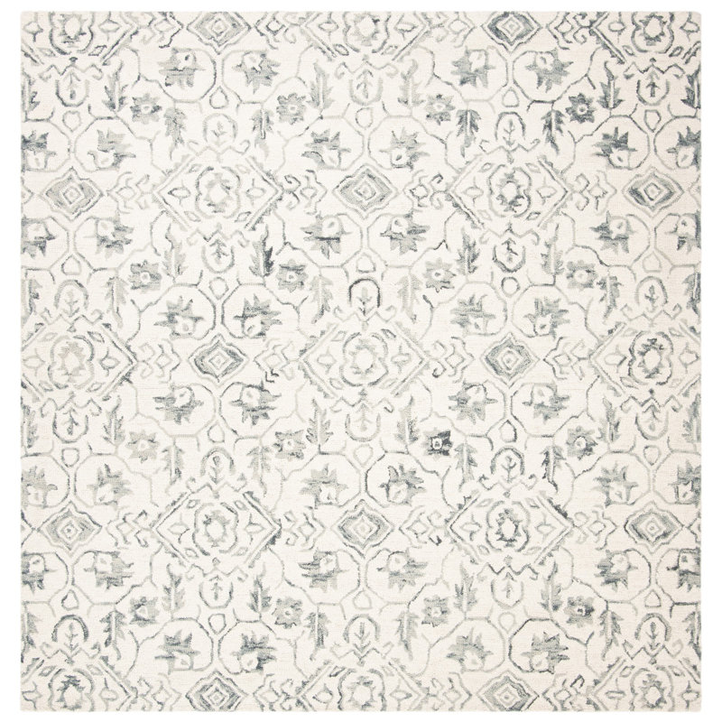 Pimentel Hand Tufted Wool Floral Rug, Square 7'