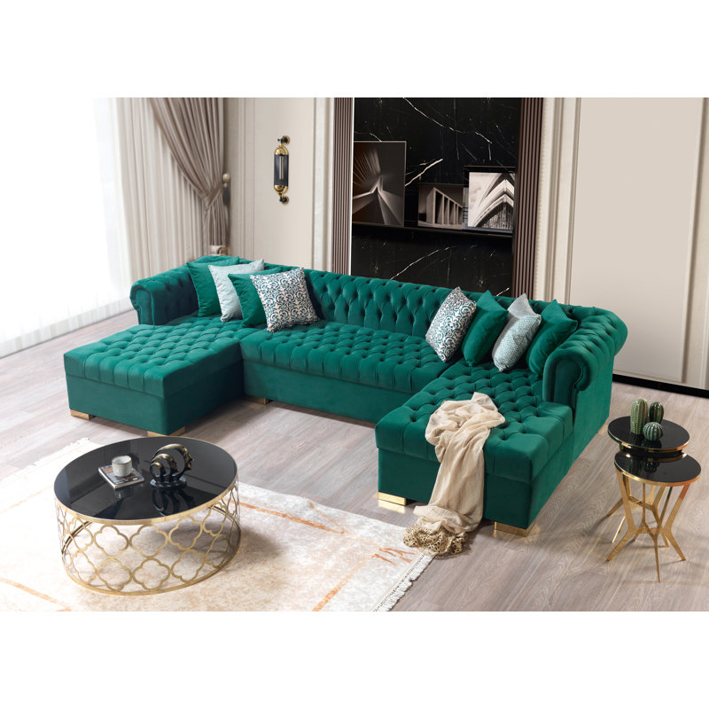 Canapé modulaire en velours vert Lorena, Velours vert