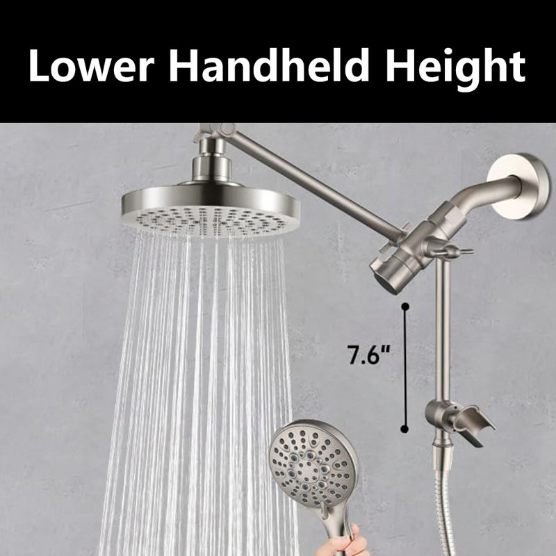 1.8 GPM Rain Shower Head With Handheld Spray,Dual Shower Head With Adjustable Extension Arm, 3-Way Diverter, 69” Long Hose