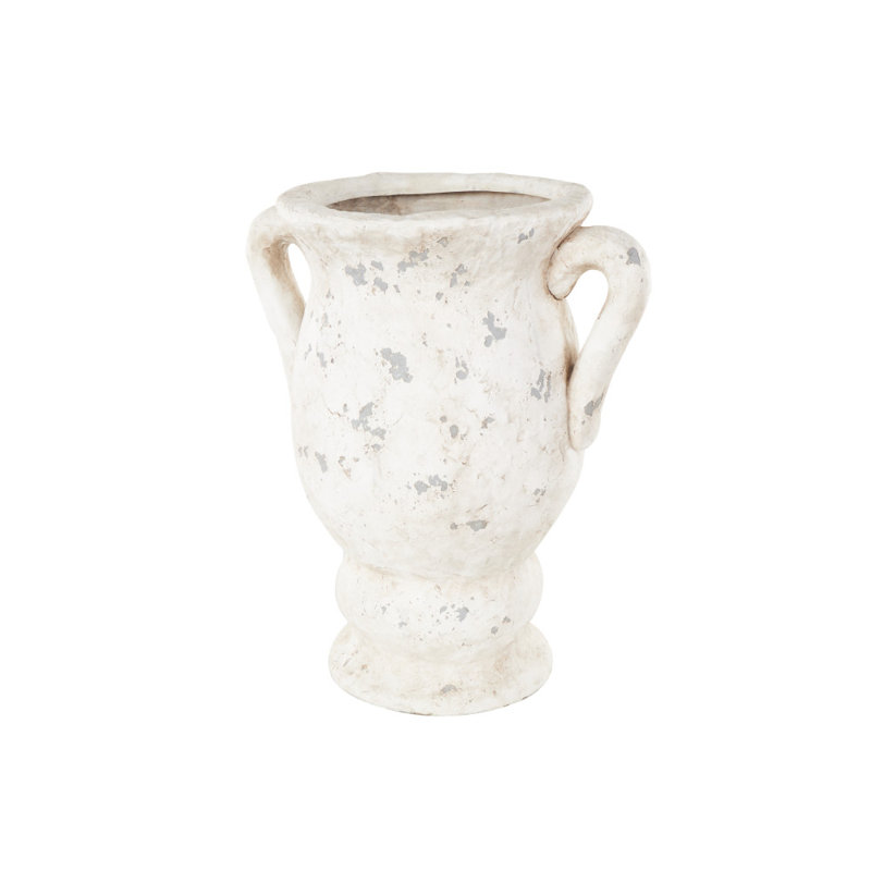 Cole And Grey Ceramic Antique Style Distressed Decorative Vase With Handles, 17.65" H x 14.4" W x 10.75" D, Cream