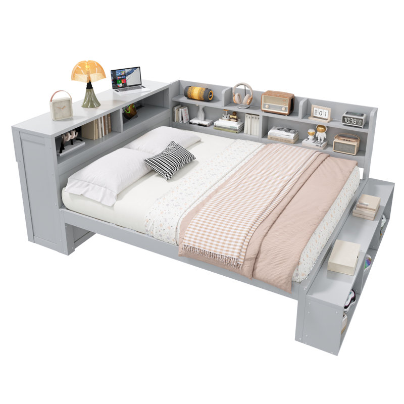 Full Size Daybed with Storage Cabinets, Shoe Cabinet and USB Ports, Gray