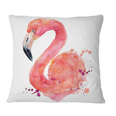 Coussin décoratif imprimé flamant rose sur fond blanc IV