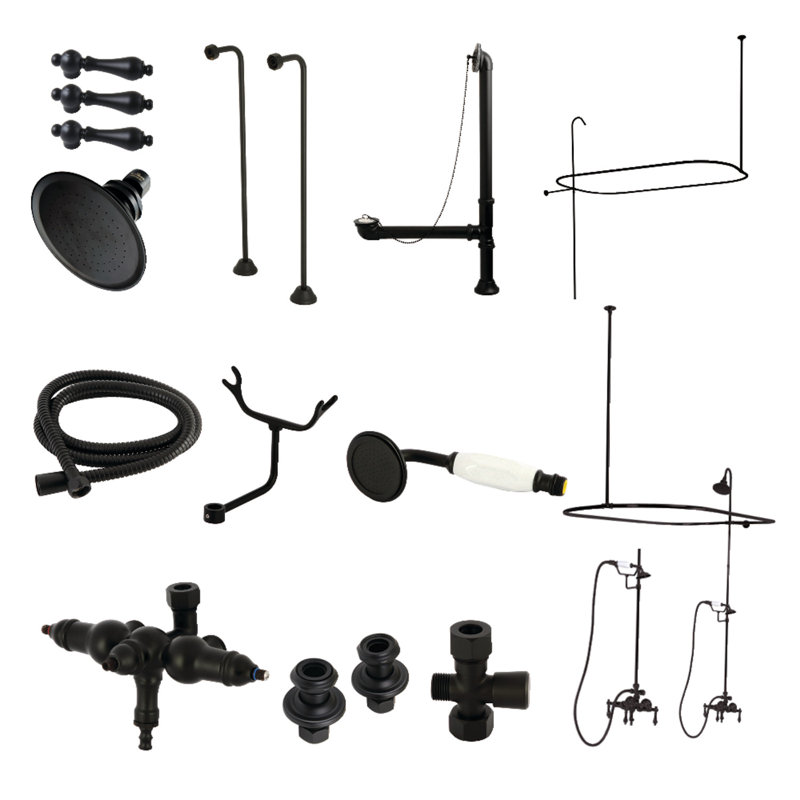 3 robinets de baignoire à pattes fixés au mur, Noir mat