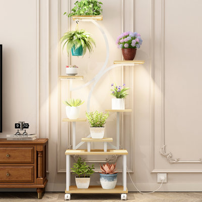 Support pour plante d'intérieur à 8 niveaux avec plusieurs lumières de croissance réglables, cadre en fer pour le jardinage dans un porche de croissance en forme de S