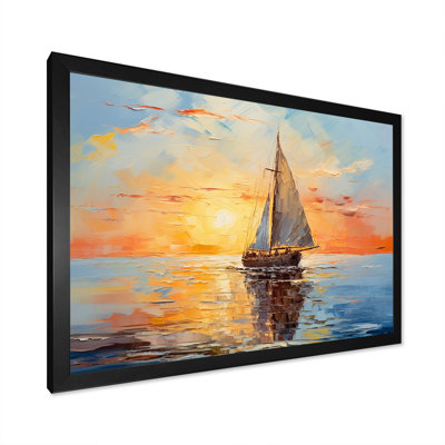 Coucher de soleil orange sur un bateau I - bateau à voile, art mural