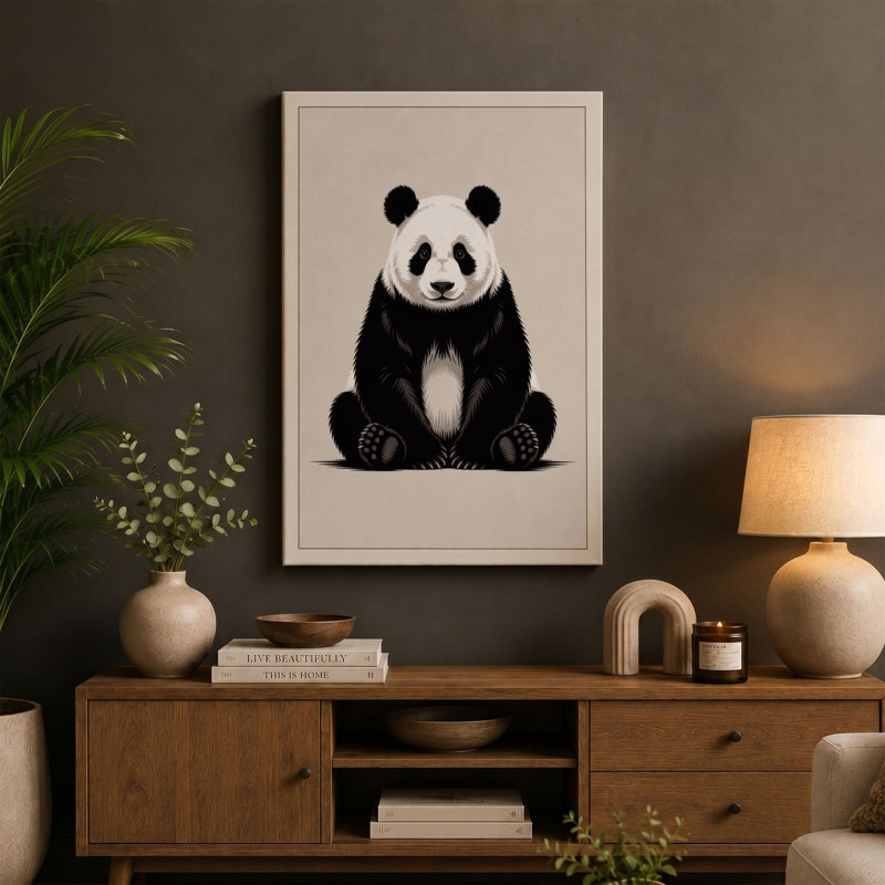 Seated Giant Panda Minimalist - Wrapped Canvas, 30x20 - 76.2 x 50.8 cm, White Border