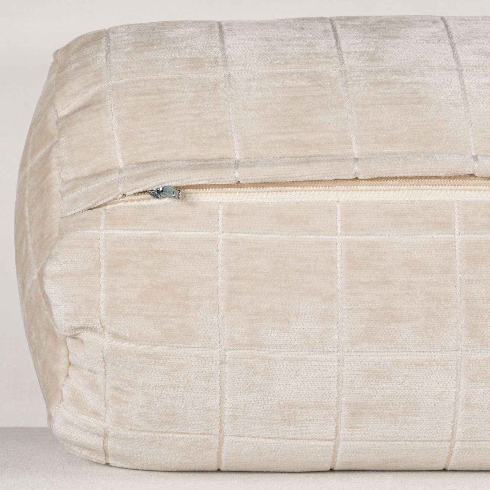Otterville Velvet Grid Bolster Pillow, Cream Geometric, Bolster 8"H x 39"W