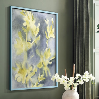 Forsythia Blooms II, reproduction encadrée - bois massif
