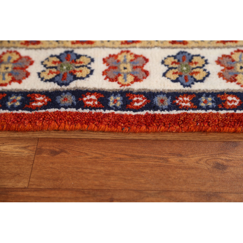 Tapis oriental en laine Kazak en laine noué à la main, Rectangle 4 pi 0 po x 5 pi 9 po