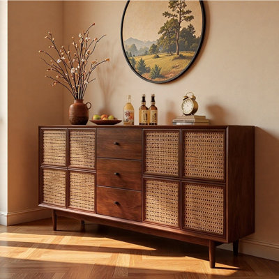 Console Mid-Century moderne en bois massif