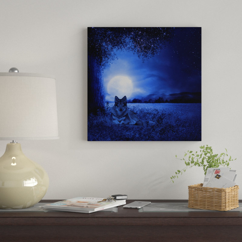 «Moon Night and Wolf» par Ata Alishahi, reproduction d'art graphique sur toile, H 18 po x l 18 po