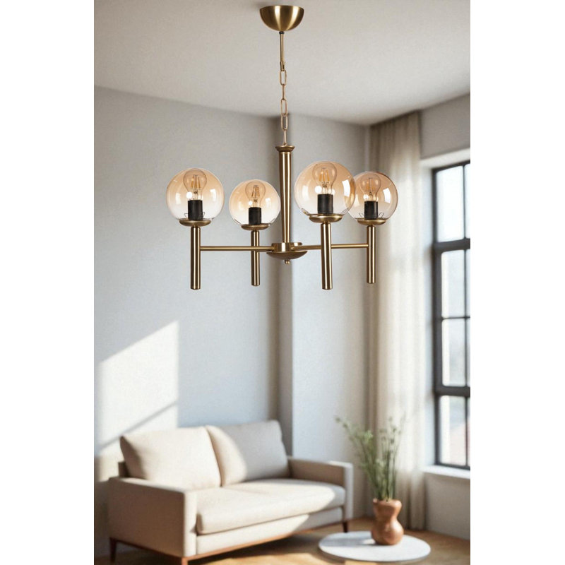 Lustre réglable élégant, finition miel et or, 29,5 po x 5,9 po | Corps en métal durable et capuchon en verre, plaque de base de 4,7 po x 2,8 po | 4 ampoules E27 de 40 W maximum (ampoule non incluse) | pour l'éclairage de la salle à manger et du vestibule