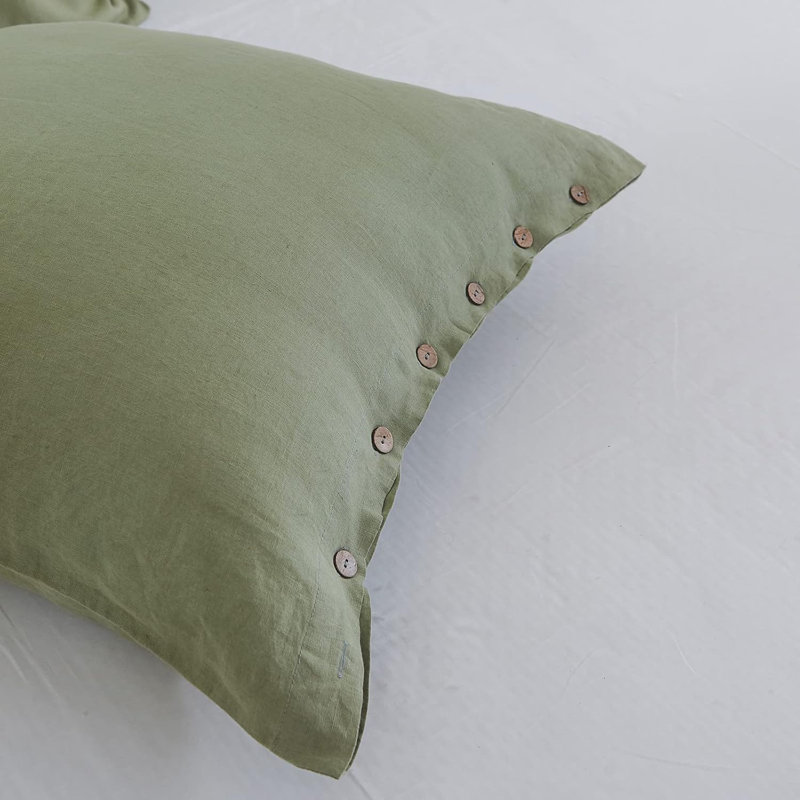 Housse de couvre-oreiller 100% lin lavé 100% euro, ensemble de 2 26 po x 26 po, Vert sauge