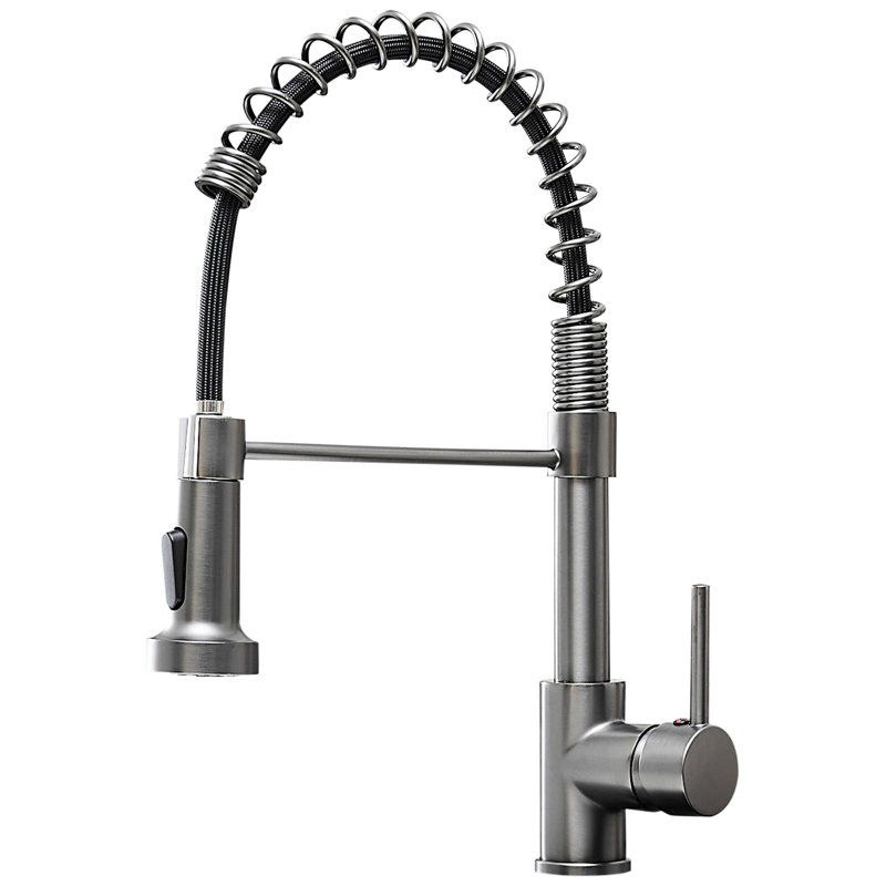 Single Handle Kitchen Sink Faucet With Pull Down , Matte Black, High Arch, Ceramic Filled Grey Pull-Down Spray, Handle, Long Neck Spout, Easy Clean