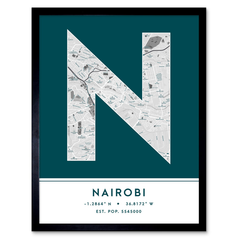 Nairobi City Map Nairobi Kenya City Map - Single Picture Frame Typography