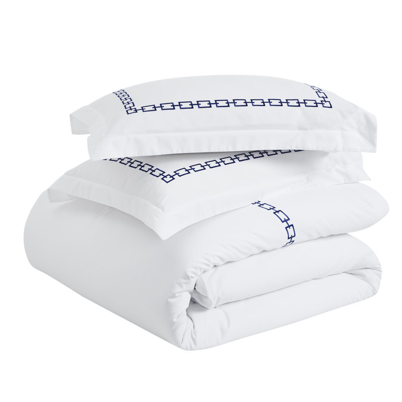 Ensemble de housse de couette brodé en coton 3 pièces Superior , Housse de couette pour grand lit + 2 taies décora