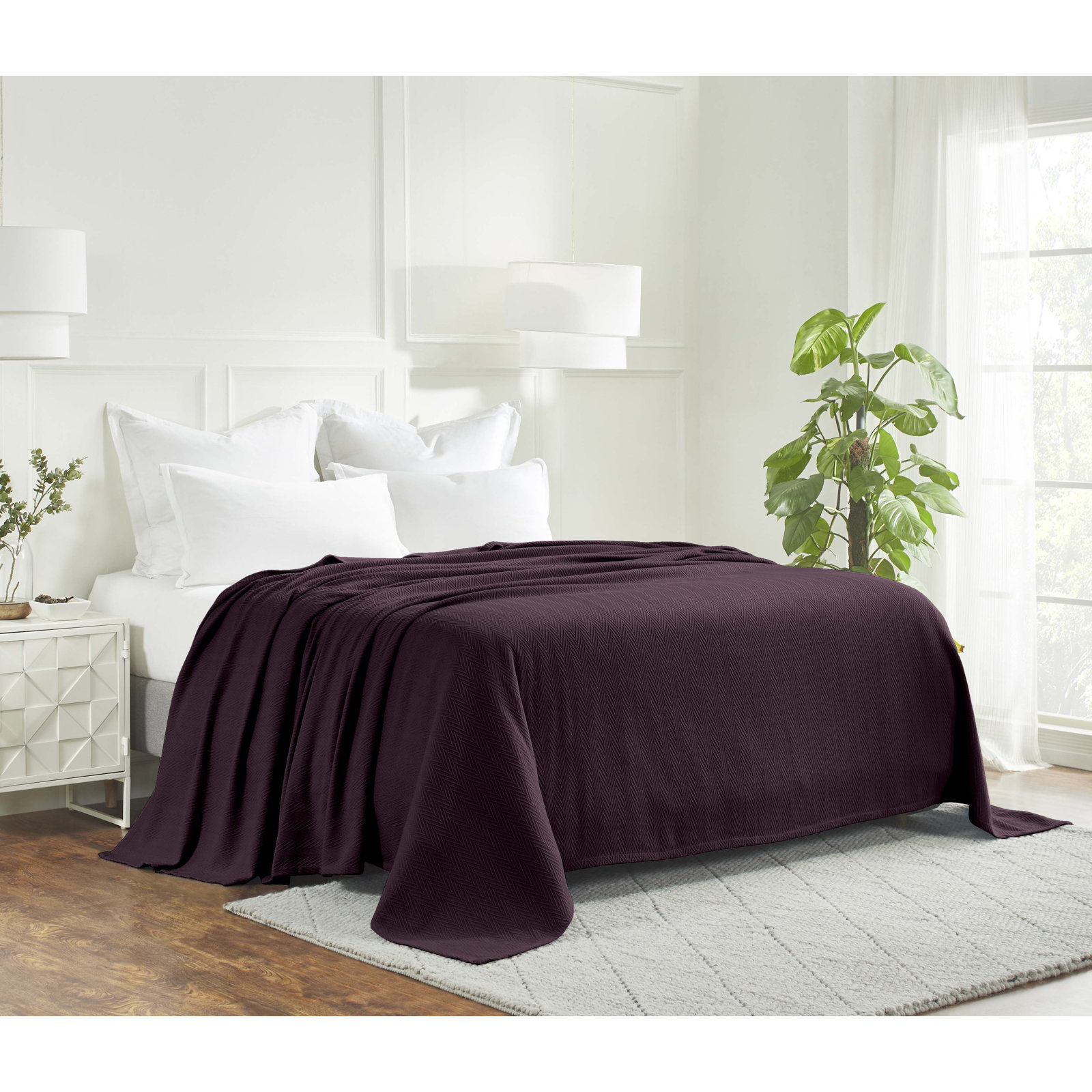 Jareth Woven Metro Zig-Zag All-Season Cotton Blanket, Plum, California King
