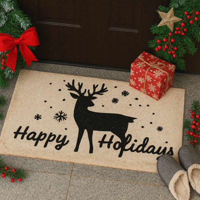 Paillasson en PVC durable pour Noël, 15,7 po x 27,6 po | Matériau 100% PVC, antidérapant | Conception festive des Fêtes, parfaite pour une utilisation intérieure et extérieure, facile à nettoyer, ajoute de la joie à votre entrée de maison