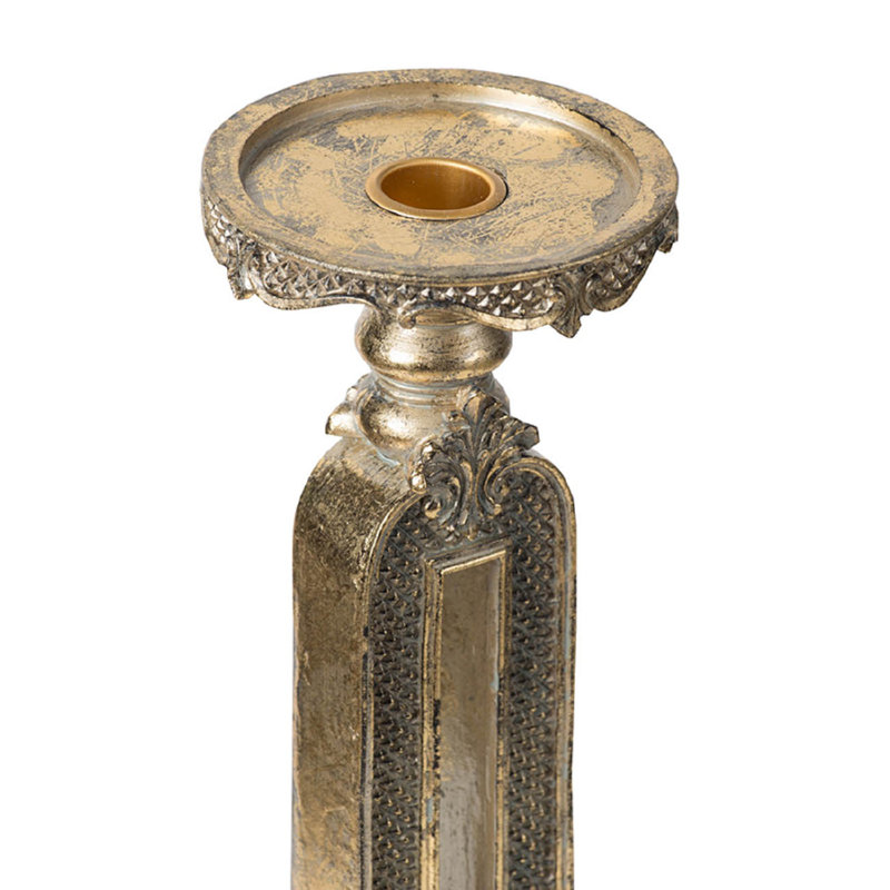 Porte-bougie antique en or - Motif de trou de serrure et de losanges, décor de salle à manger traditionnel