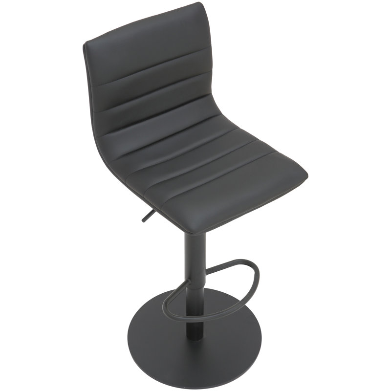 Mootrey Swivel Upholstered and Faux Leather Adjustable Height Bar Stool with Steel Frame, Black