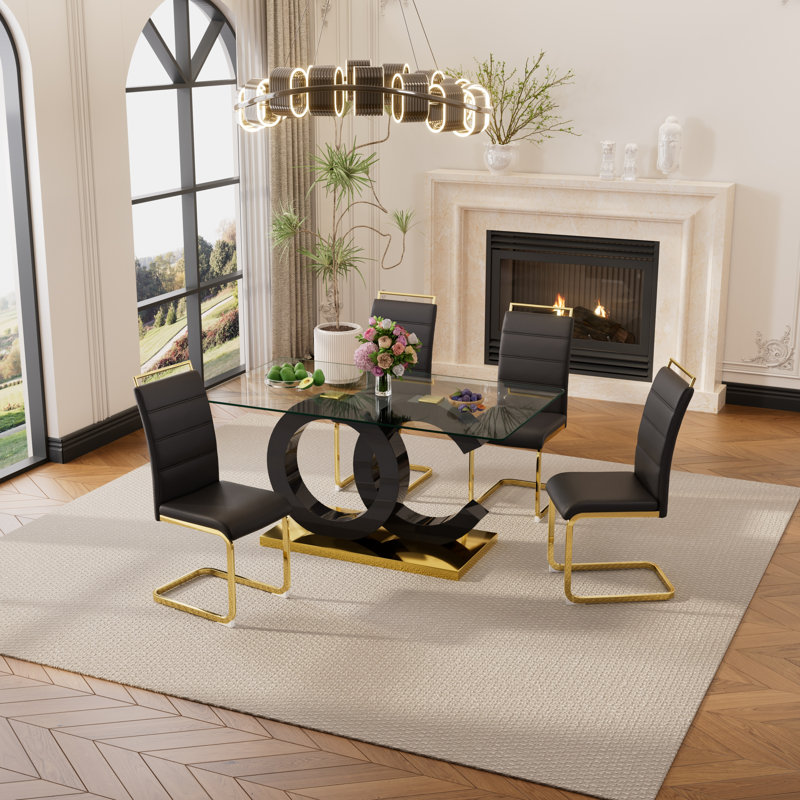 6 - Person Pedestal Dining Set, Black