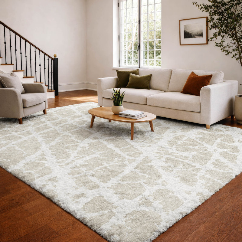 Premium Machine Washable Dream Shag ADS501 Crackle Rug, Beige, 9' x 12'