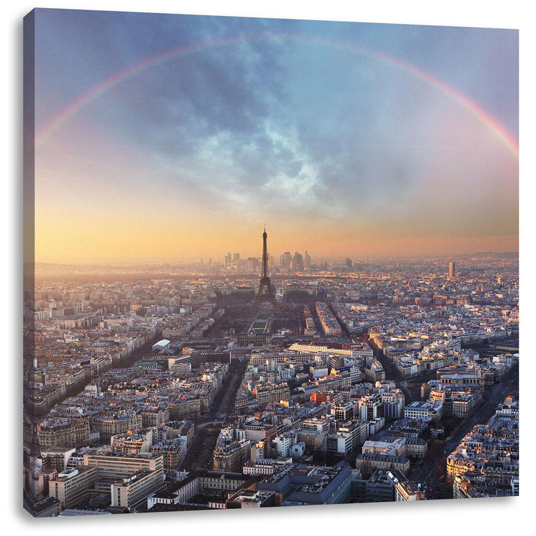 Leinwandbild Panorama Regenbogen über Paris