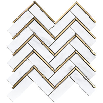 Natural 10.71 in. x 11.07 in. Herringbone Polished Marble Mosaic Tile