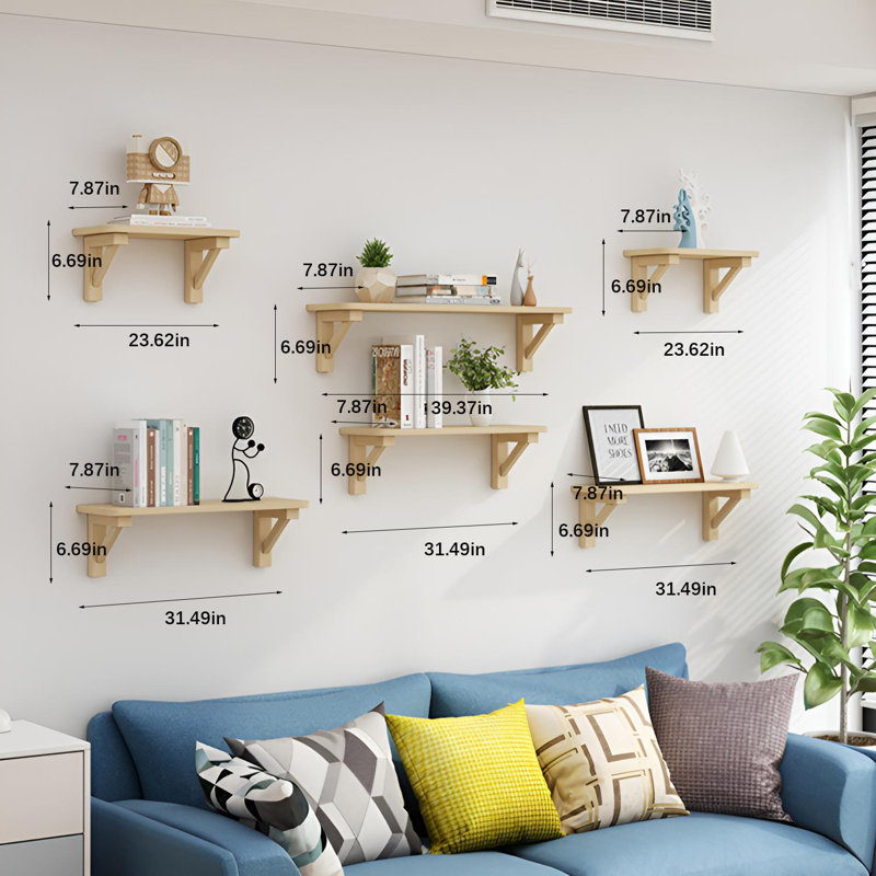 Tablette murale flottante en bois massif, H 6,69 po x l 39,37 po x P 7,87 po