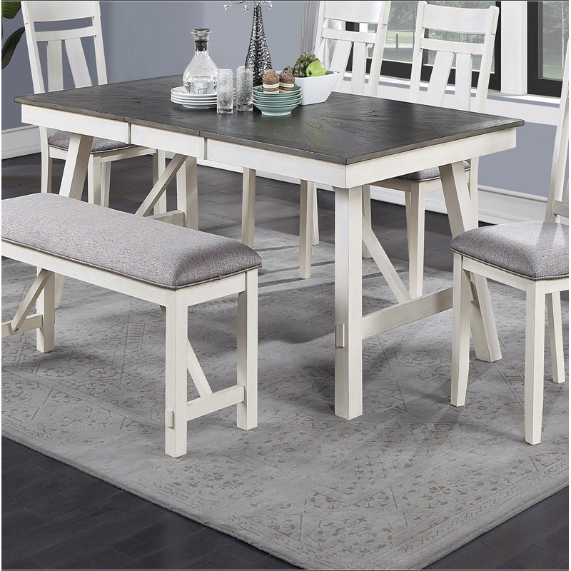Table de salle à manger avec table à finition blanche et plateau en bois gris 1pc