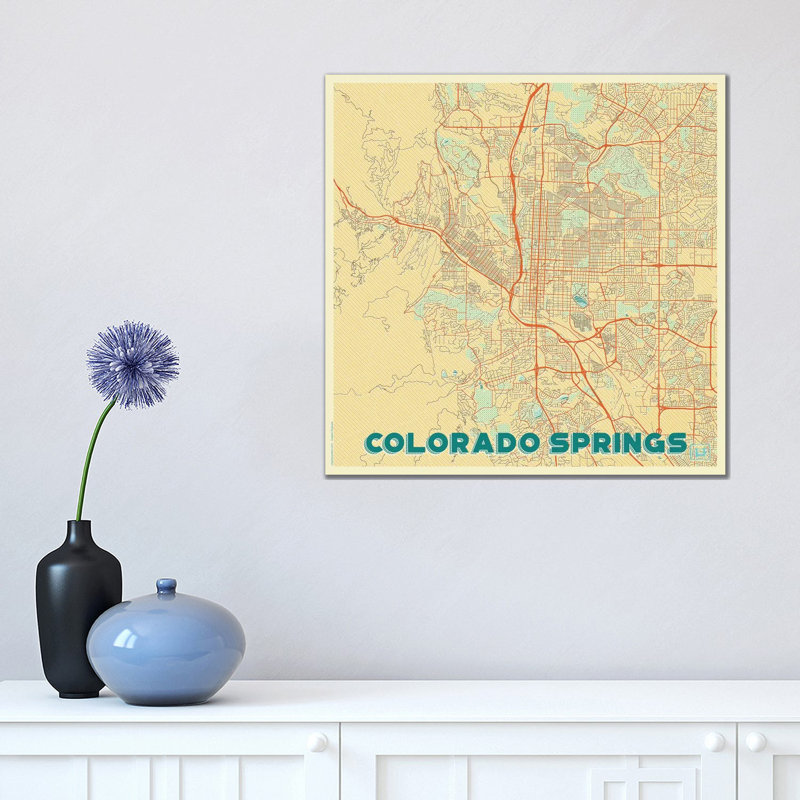 Colorado Springs Retro Urban Blueprint Map by Hubert Roguski - Wrapped Canvas Print, 45.72 cm H x 45.72 cm W x 1.91 cm D