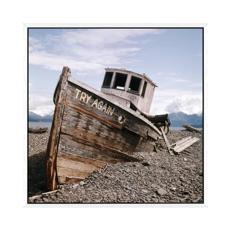 1980S Try Again Boat Wreck Homer, Alaska USA - Print on Canvas, White Framed, 45.72 cm H x 45.72 cm W