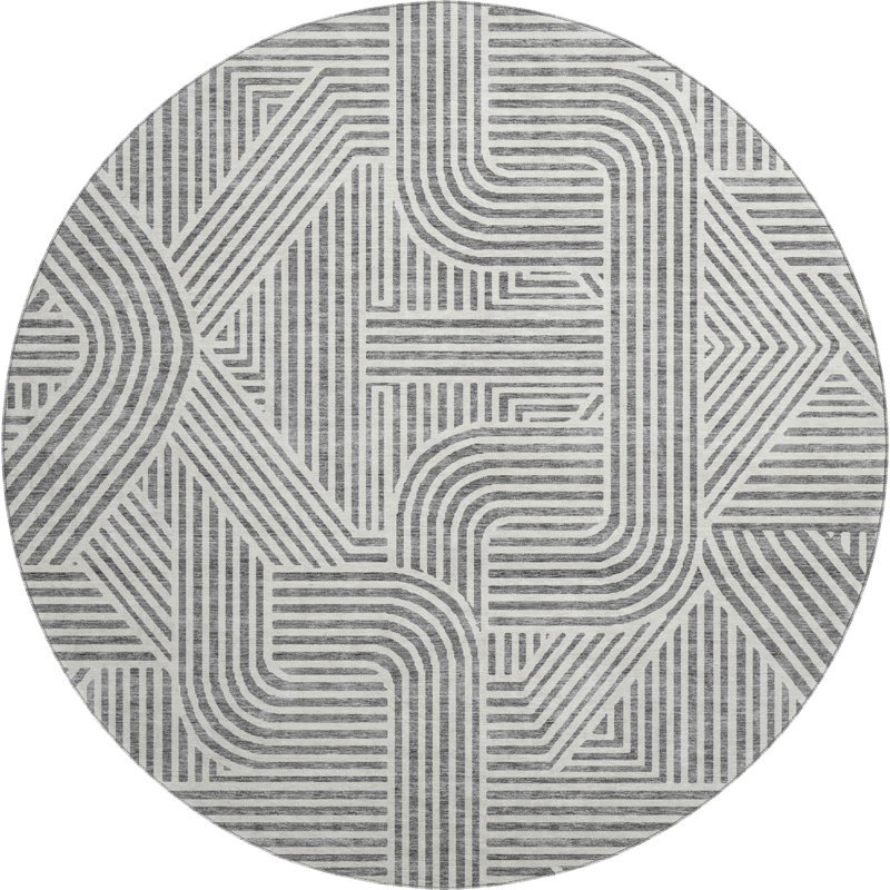 Premium Machine Washable Prisco Gray Rug, Round 8'