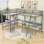 Lit mezzanine simple et simple en bois en L avec 2 bureaux encastrés-1065218457