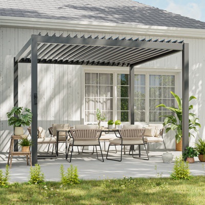 Pergola d'extérieur avec toit réglable de 0 à 90 degrés, Pergola à persiennes en aluminium et système de drainage, Pavillon de jardin pour patio, terrasse, porche