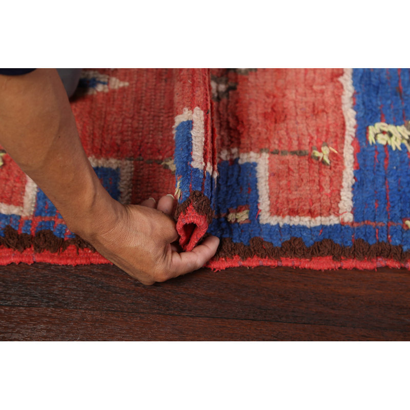 Tapis rouge en laine noué à la main de conception unique 2 pi 9 po x 4 pi 0 po