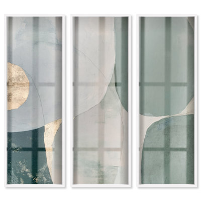 Ensemble de décoration murale grand format « Teal Fluidity Shadowbox Print » par Art Remedy, cadre blanc, 16 x 48