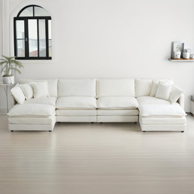 Canapé modulaire en chenille à assise profonde en nuage avec repose-pieds et 2 repose-pieds Latitude Run