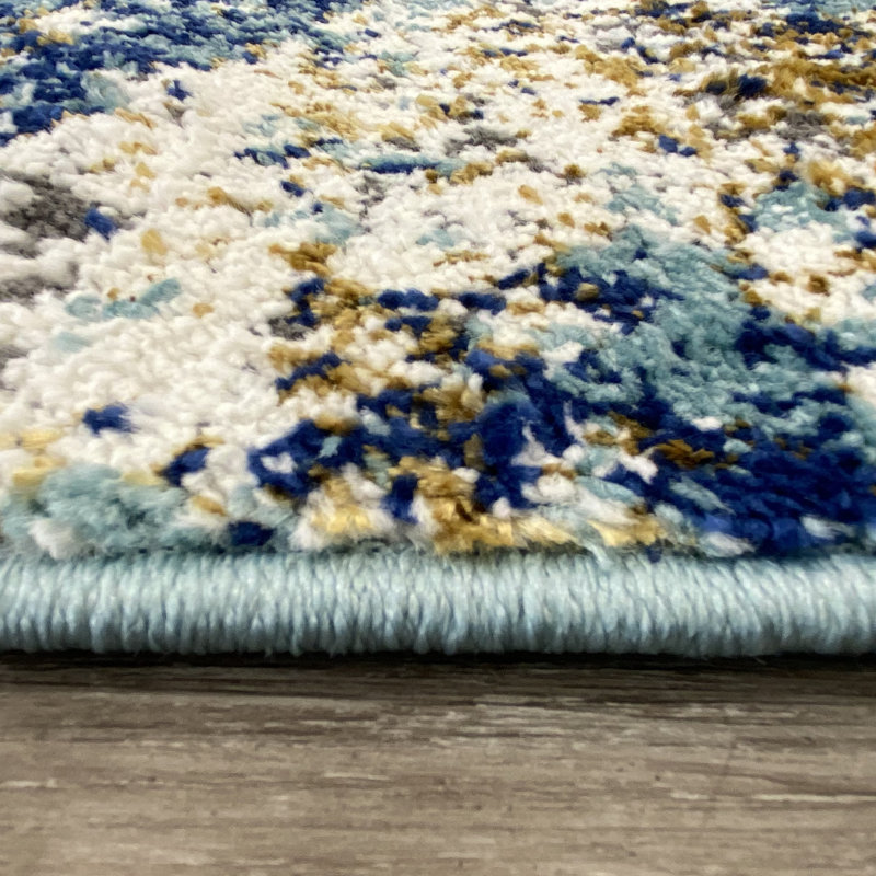 Thorold Abstract Blue/Ivory Area Rug, Runner 2' x 7'