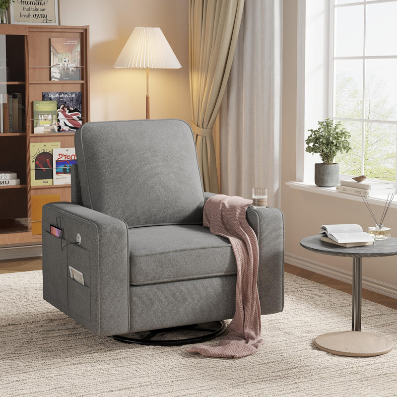 Chaise d'appoint pivotante carrée avec accoudoirs larges, H 37,8 po x l 36,2 po x P 31,1 po, Gris
