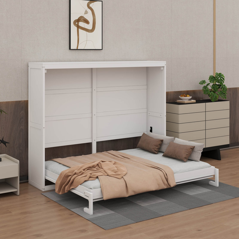 Lit escamotable escamotable Murphy, cadre de lit escamotable dissimulé, lit plateforme en bois, Blanc