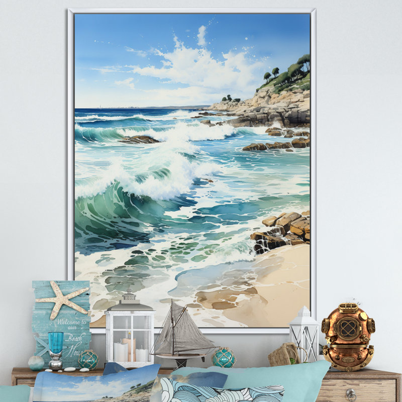 «Beach Photo Calm - Nautical & Beach», reproduction d'art sur toile, H 20 po x l 12 po x P 1 po, Cadre flottant blanc