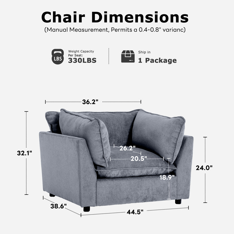 Fauteuil d'appoint rembourré de 44,49 po Heffernan, Chenille gris-bleu