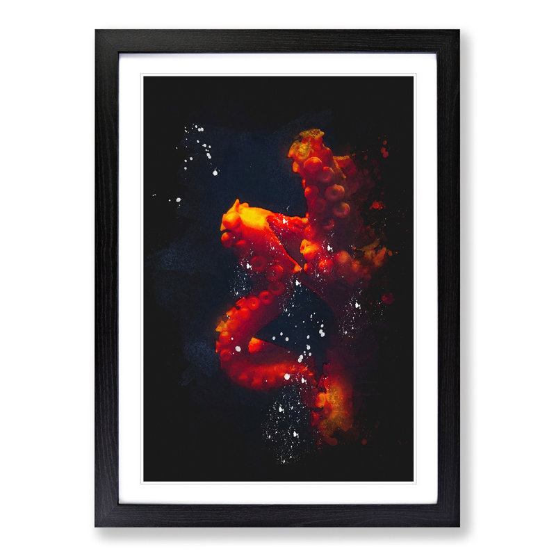 Red Octopus - Picture Frame Graphic Art Print, 87cm H x 62cm W x 2cm D, Black Framed