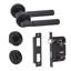 Linear T-Bar Bathroom Door Handle Set in Matt Black with Thumbturn and Dead Bolt, Ball Bearing Hinges