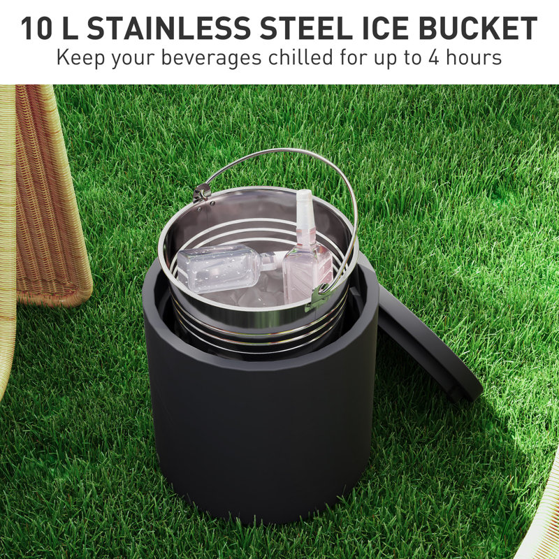 Table basse d'extérieur 2,6 gallons, table basse 3 en 1 avec rangement, seau à glace amovible et couvercle, petite table de patio en béton pour les fêtes, la piscine, la terrasse, gris anthracite
