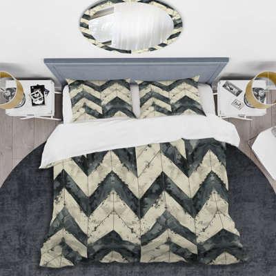 Ensemble de housse de couette transitionnelle beige à chevrons gris III