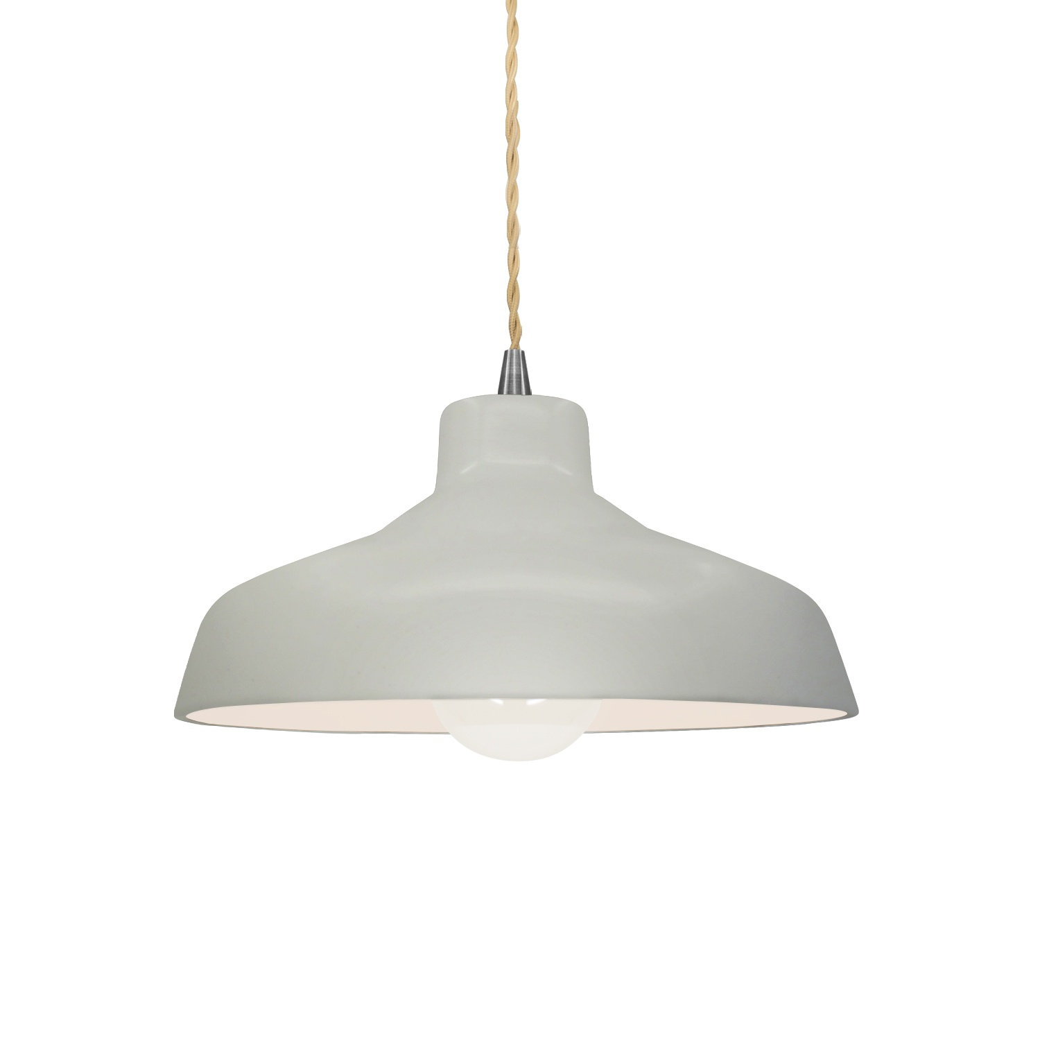 Fallon Ceramic Dimmable Pendant, 5.75" H x 11.5" W x 11.5" D, Matte White, Brushed Nickel