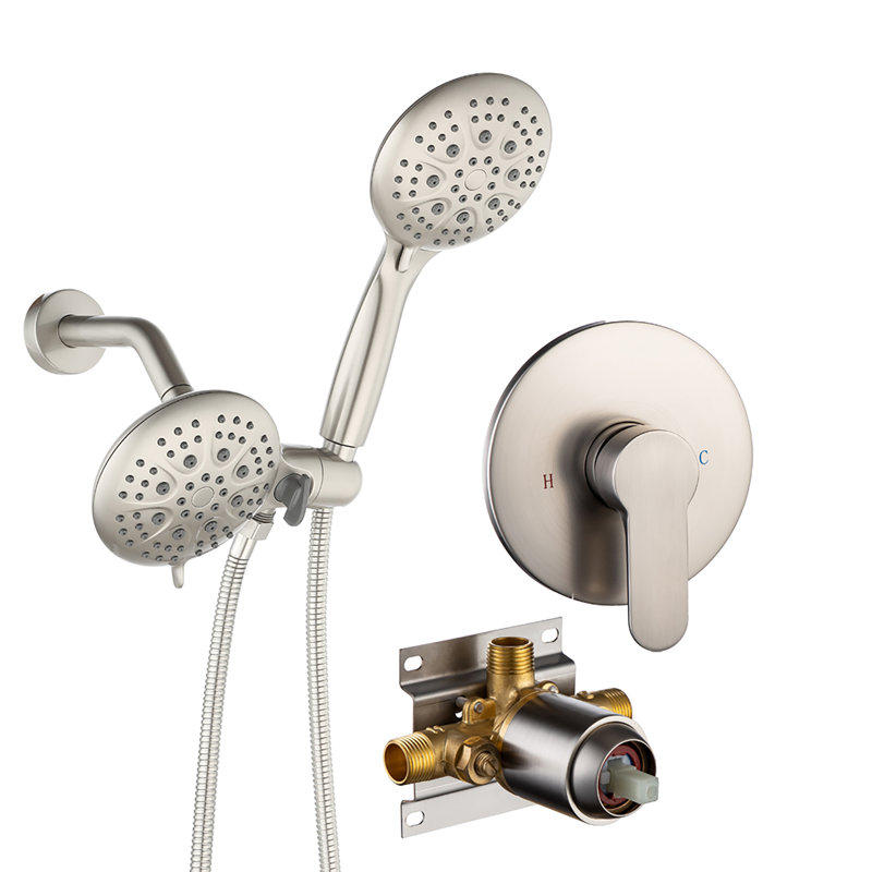 Pomme de douche double multifonction et pomme de douche à main avec jet pour le corps en nickel brossé