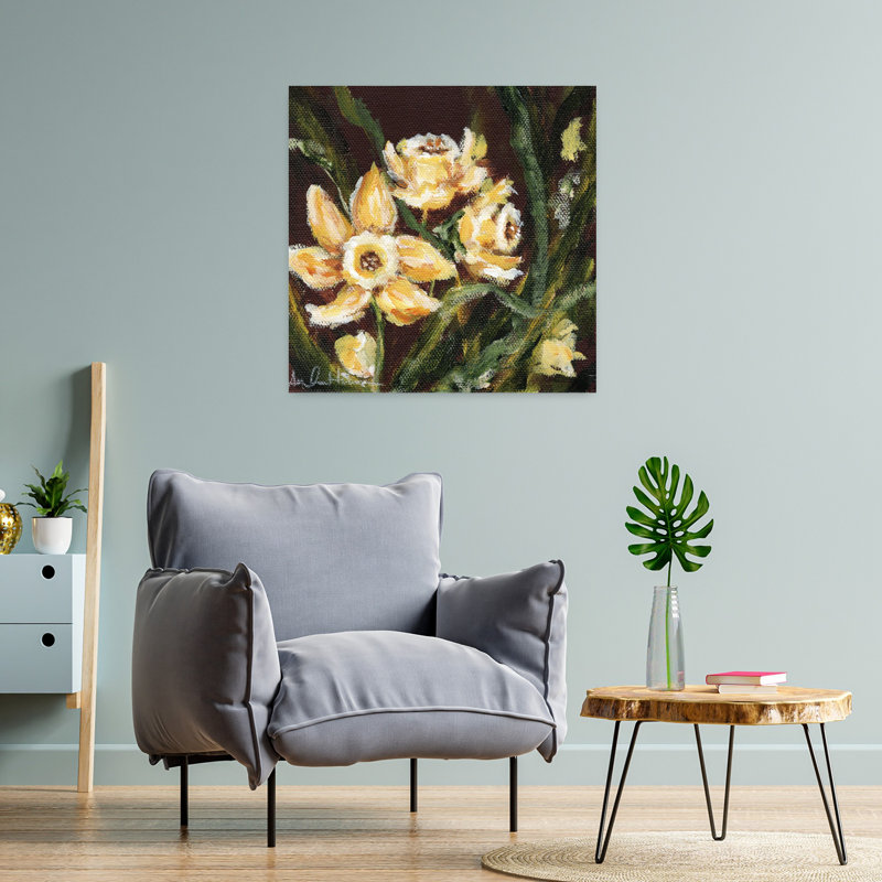 Sweet Sweet Daffodils, art floral jonquille printanier contemporain, H 24 po x l 24 po